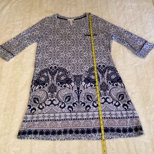 SOMA Womens L Nightgown Sleep Shirt Loungewear 3/4 Sleeve Blue Paisley Cotton